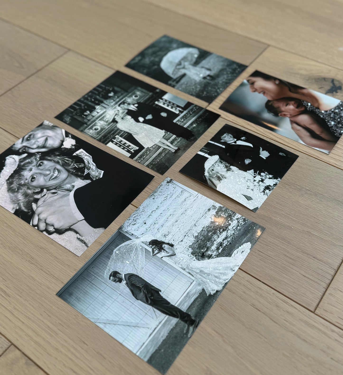 A view of several sparkle print samples in one viewing, brides, a baby and mother sparkle prints included. 